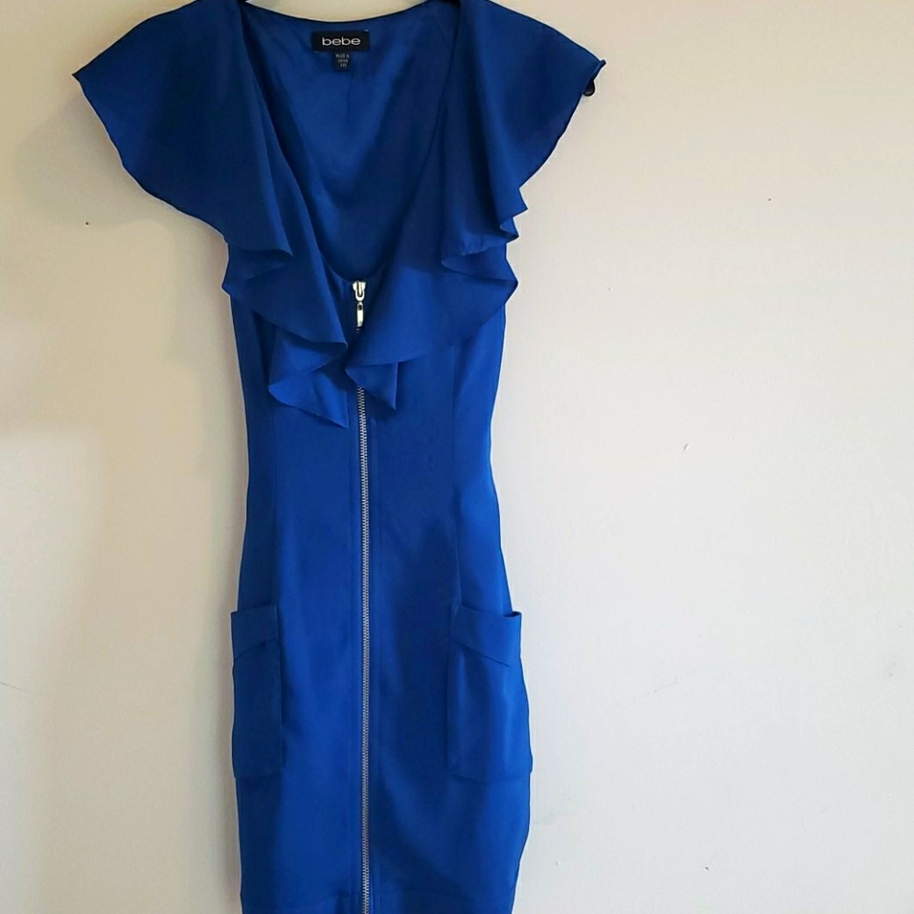 Bebe Zip-Up Ruffle Belted Dress